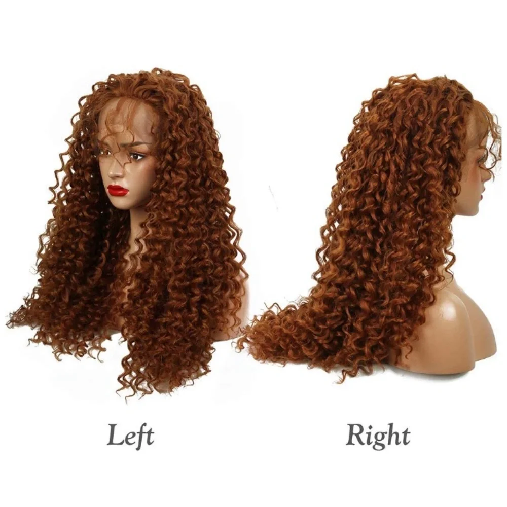 💫24” LIGHT AUBURN RED KINKY CURLY  LACE FRONT WIG